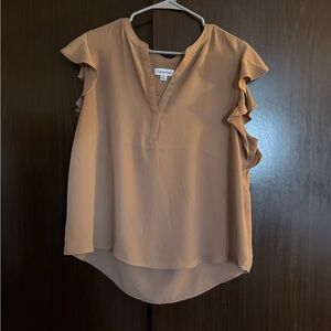 Calvin Klein Women's Beige Ruffle Sleeve Blouse